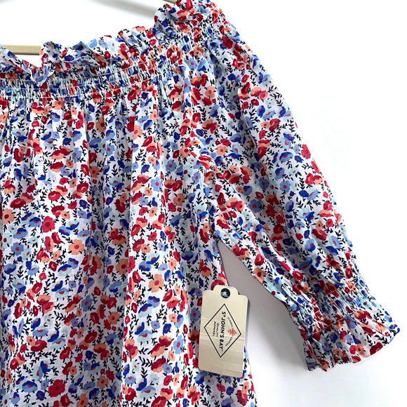 NWT St. John's Bay XXL Red White Blue FLORAL Off-the-Shoulder Top WOMENS XXL 2X - Picture 2 of 7